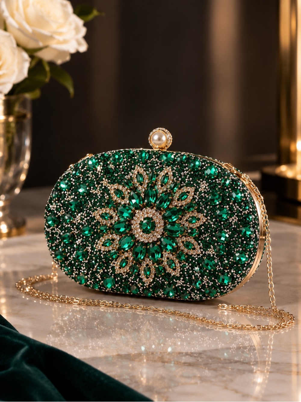 Luxury Emerald Crystal Evening Clutch
